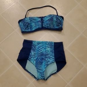 Adore Me Blue Zipper Zip Up High Waisted Bikini